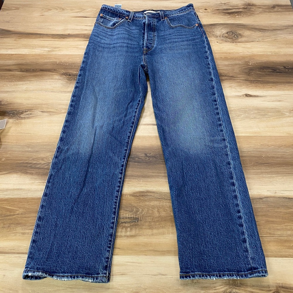 Levi's Ribcage Straight Ankle Jeans 30 High Rise Cotton Blend Blue Denim